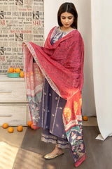 URGE - 3PC LAWN EMBROIDERED SHIRT WITH MANAAR PRINTED DUPATTA AND EMBROIDERED TROUSER - HZG1594