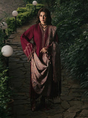 IZEL - 3PC DHANAK EMBROIDERED SHIRT TWILL PRINTED SHAWL AND TROUSER - HZG3133
