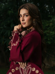 IZEL - 3PC DHANAK EMBROIDERED SHIRT TWILL PRINTED SHAWL AND TROUSER - HZG3133