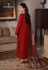 ASIM JOFA - 3PC DHANAK EMBROIDERED SHIRT WITH TWILL PRINTED SHAWL AND TROUSER - HZG2424