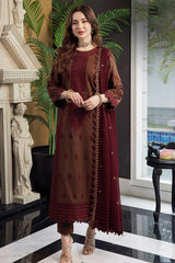 ASIM JOFA - 3PC LAWN EMBROIDERED SHIRT WITH LAWN  EMBROIDERED DUPATTA AND TROUSER - HZG1619