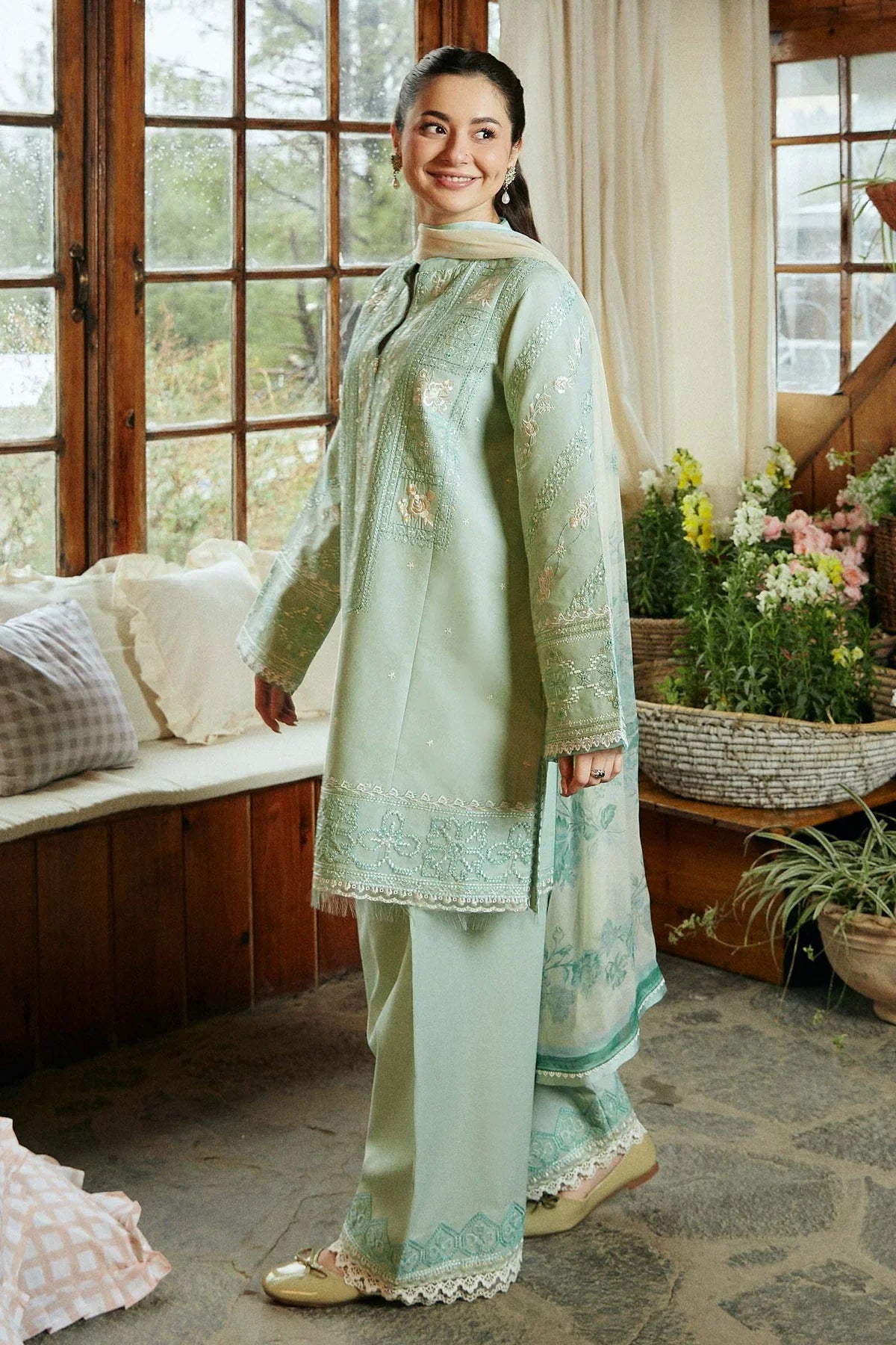 ZARA SHAH JAHAN - 3PC LAWN EMBROIDERED SHIRT WITH MANAAR PRINTED DUPATTA AND TROUSER - HZG1688