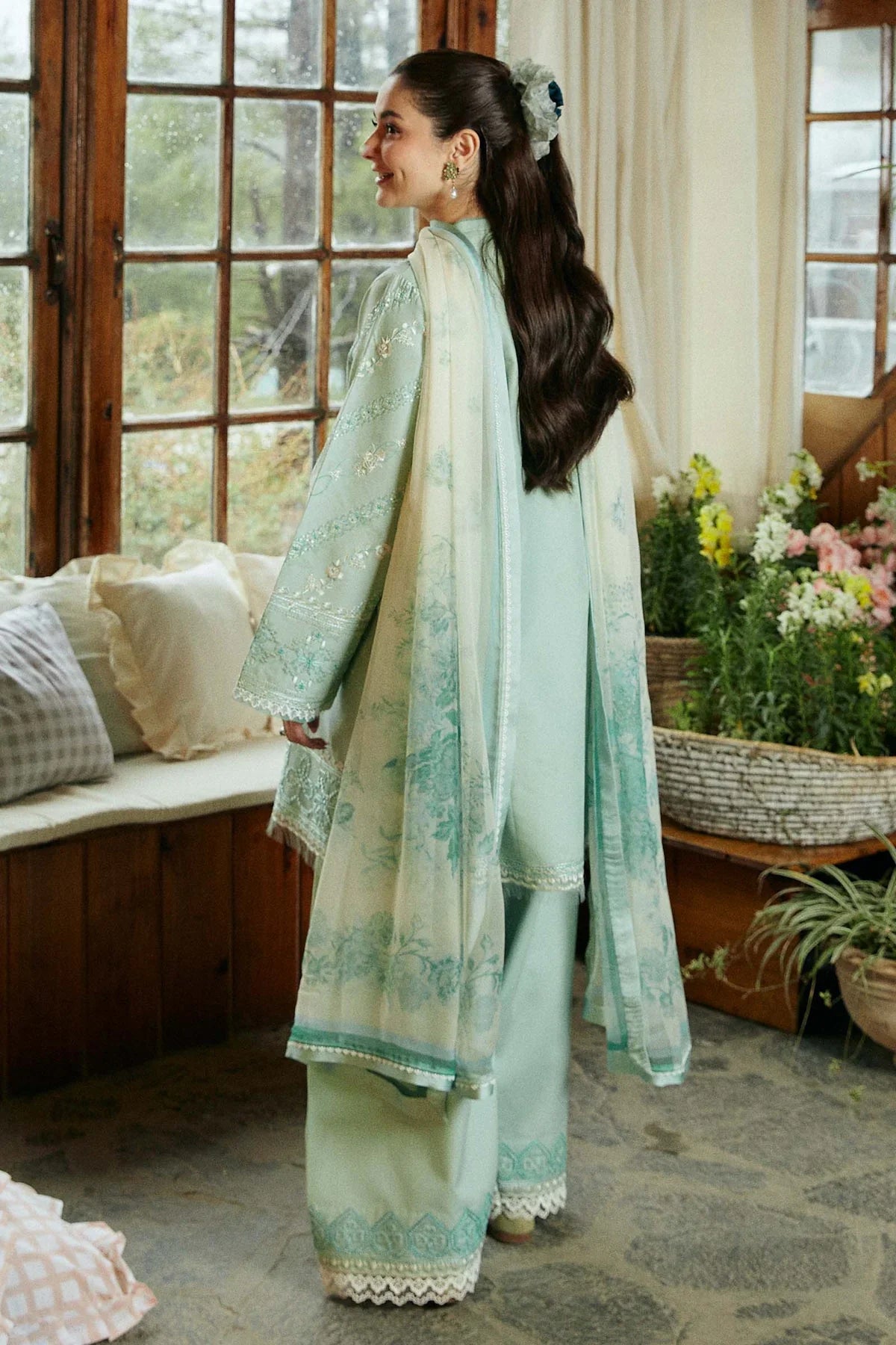 ZARA SHAH JAHAN - 3PC LAWN EMBROIDERED SHIRT WITH MANAAR PRINTED DUPATTA AND TROUSER - HZG1688