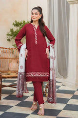 ZIVA - 3PC LAWB EMBROIDERED SHIRT WITH MANAAR PRINTED DUPATTA AND TROUSER - HZG1579