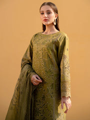 MAHNUR - 3PC LAWN LASERCUT EMBROIDERED SHIRT WITH KHADDI NET EMBROIDERED DUPATTA AND TROUSER - HZG2733