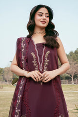 IZEL - 3PC LAWN EMBROIDERED SHIRT WITH KHADDI NET EMBROIDERED DUPATTA AND TROUSER - HZG2800