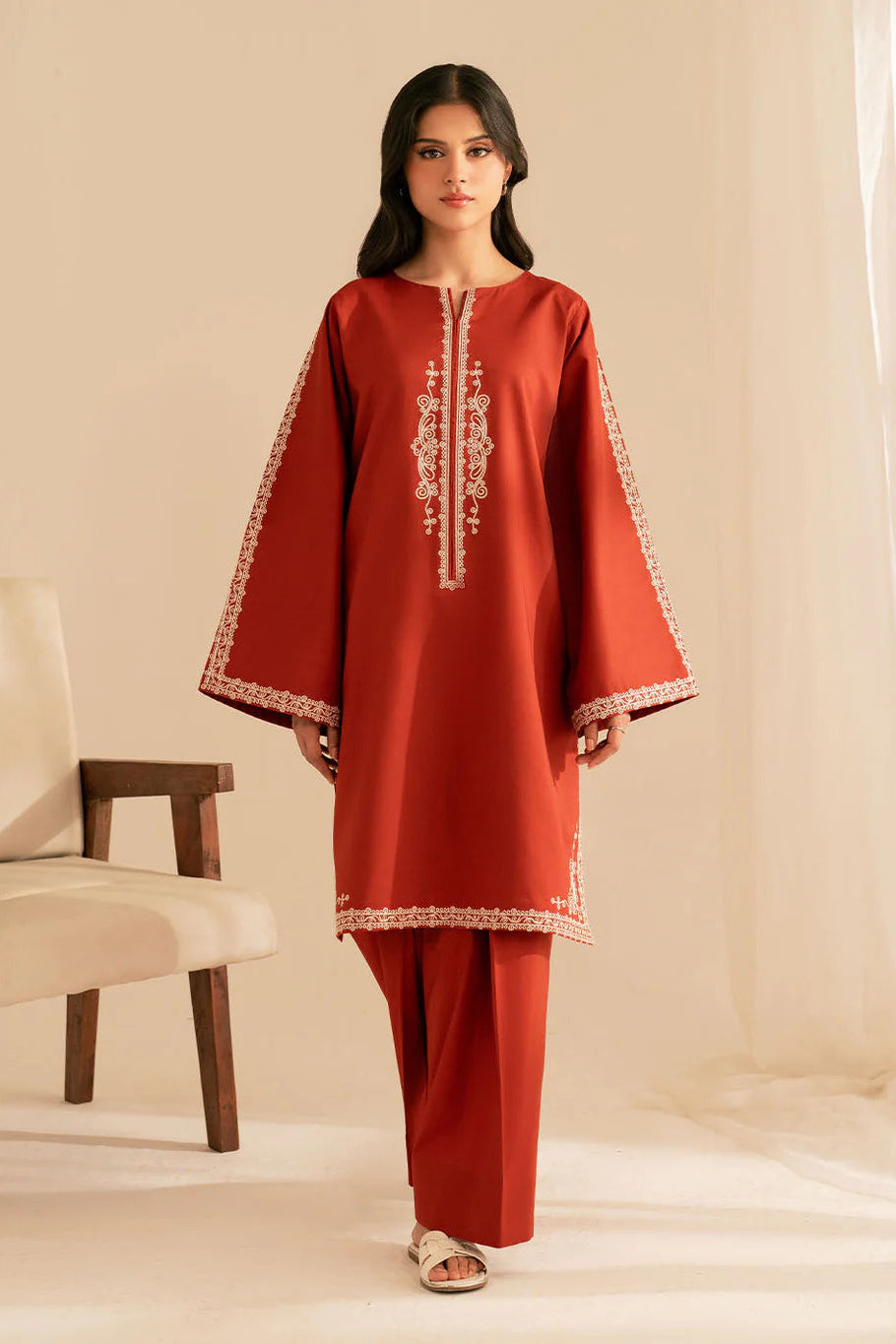 BATIK - 2PC DHANAK EMBROIDERED SHIRT AND TROUSER - HZU2436