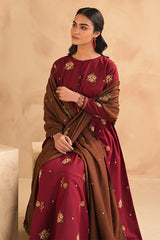 BAROQUE - 3PC DHANAK EMBROIDERED SHIRT WITH DHANAK EMBROIDERED SHAWL AND TROUSER - HZG1801