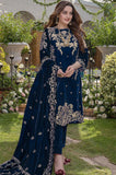 Azure - 3PC Velvet Heavy Embroidered Shirt With Velvet Heavy Embroidered Shawl - HZG1303