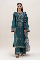 SAPPHIRE - 3PC DHANAK EMBROIDERED SHIRT WITH TWILL PRINTED SHAWL AND TROUSER - HZG2379