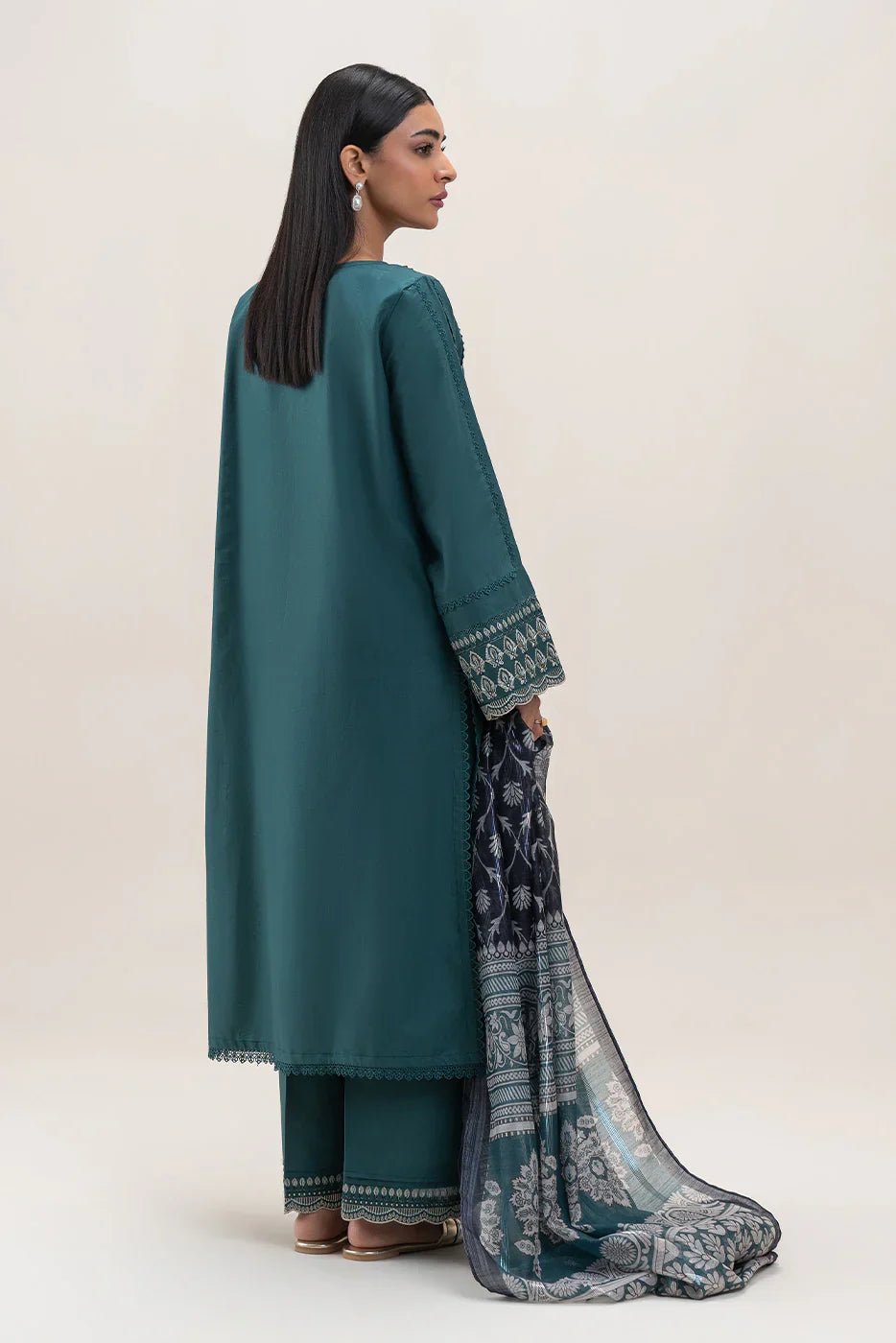 SAPPHIRE - 3PC DHANAK EMBROIDERED SHIRT WITH TWILL PRINTED SHAWL AND TROUSER - HZG2379