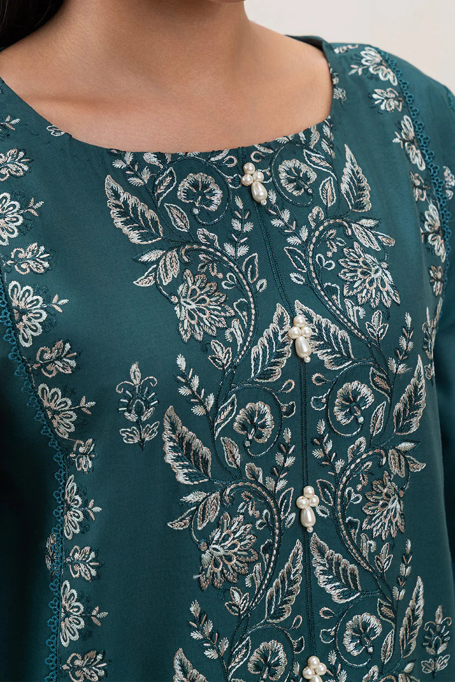 SAPPHIRE - 3PC DHANAK EMBROIDERED SHIRT WITH TWILL PRINTED SHAWL AND TROUSER - HZG2379