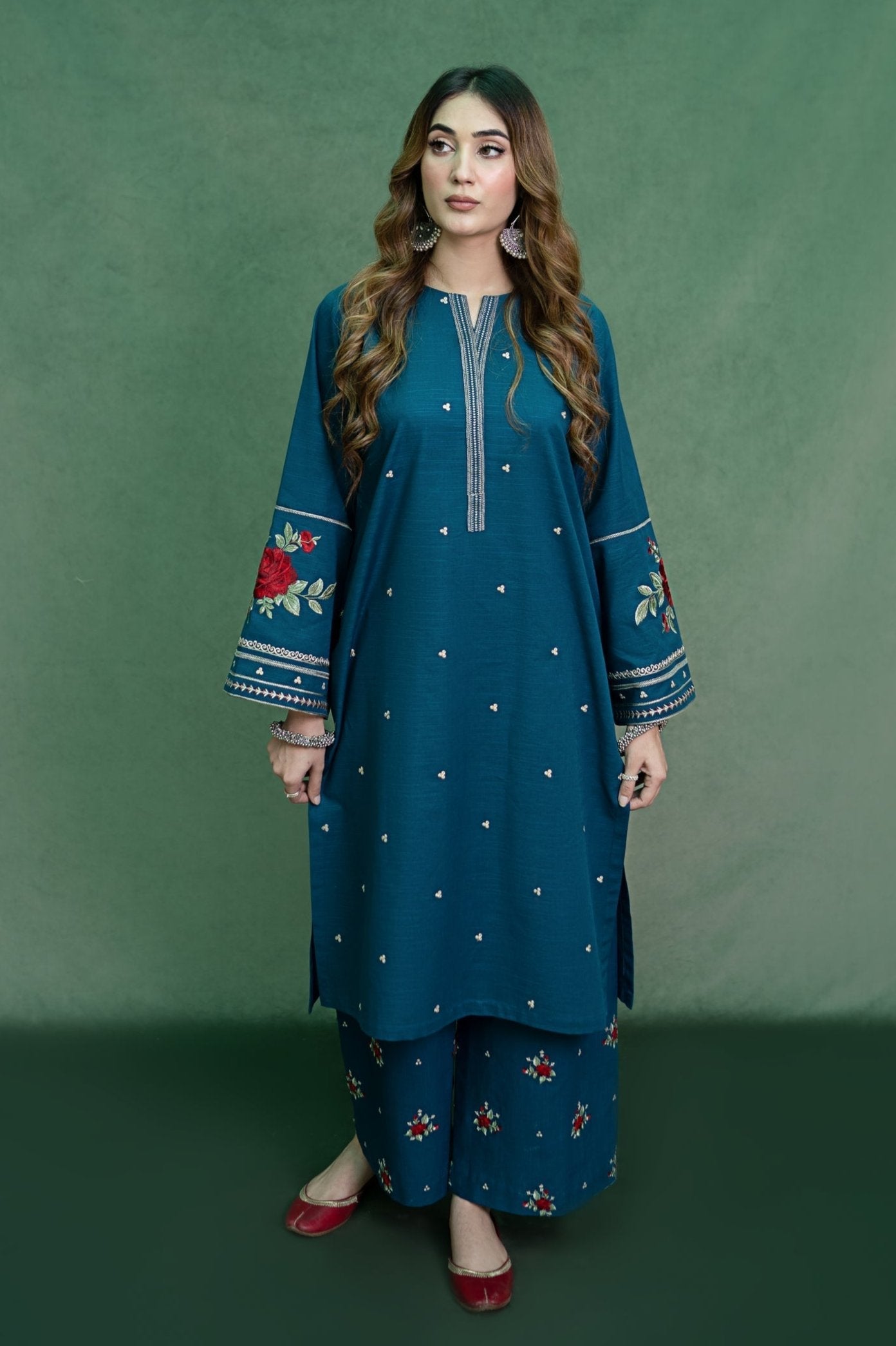URGE - 2PC DHANAK EMBROIDERED SHIRT WITH DHANAK EMBROIDERED TROUSER - HZG2332