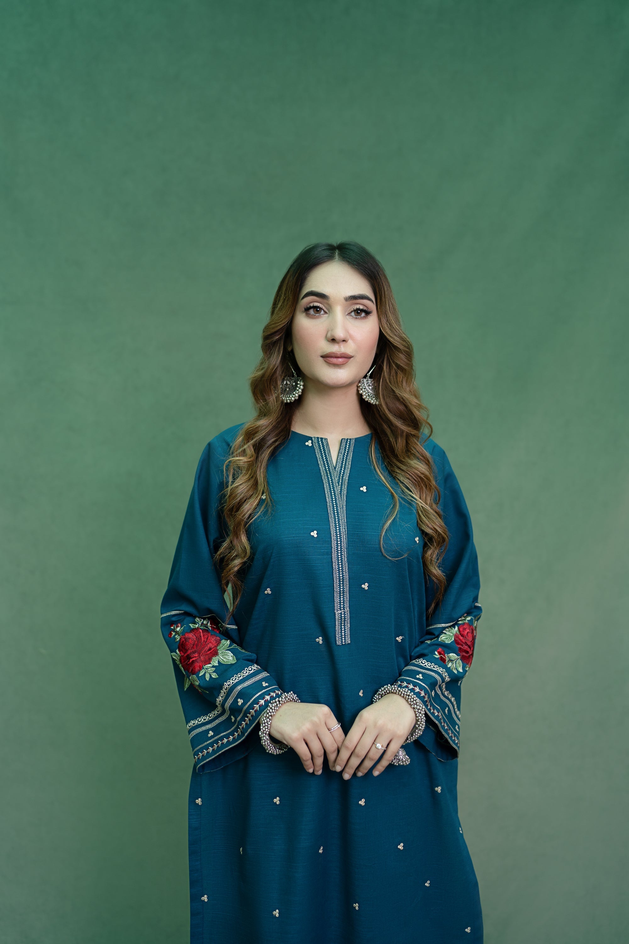 URGE - 2PC DHANAK EMBROIDERED SHIRT WITH DHANAK EMBROIDERED TROUSER - HZG2332