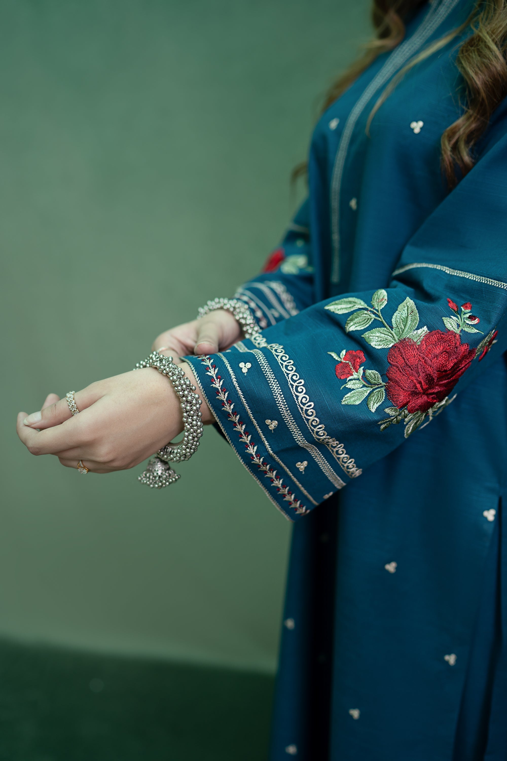 URGE - 2PC DHANAK EMBROIDERED SHIRT WITH DHANAK EMBROIDERED TROUSER - HZG2332