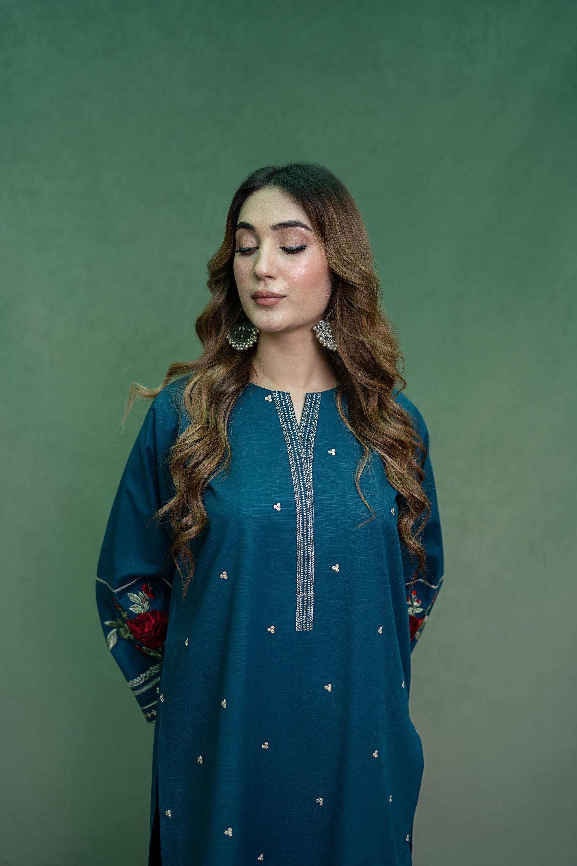 URGE - 2PC DHANAK EMBROIDERED SHIRT WITH DHANAK EMBROIDERED TROUSER - HZG2332