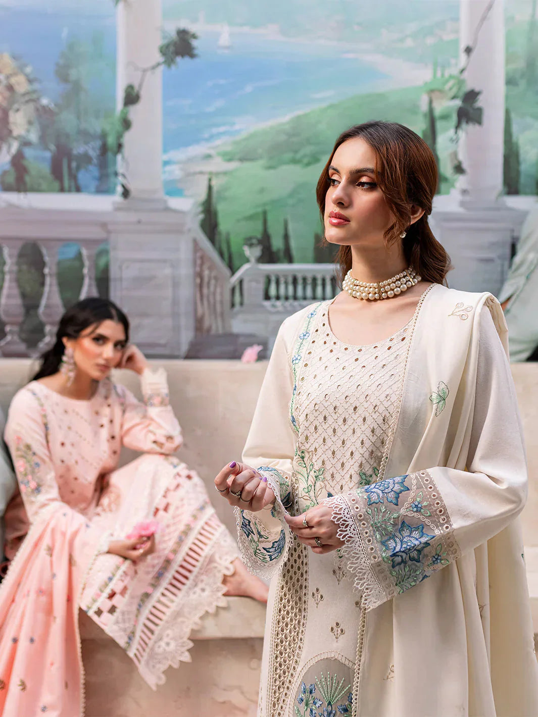 MAHNUR - 3PC DHANAK EMBROIDERED SHIRT WITH DHANAK LASER EMBROIDERED DUPATTA AND TROUSER - HZG2388