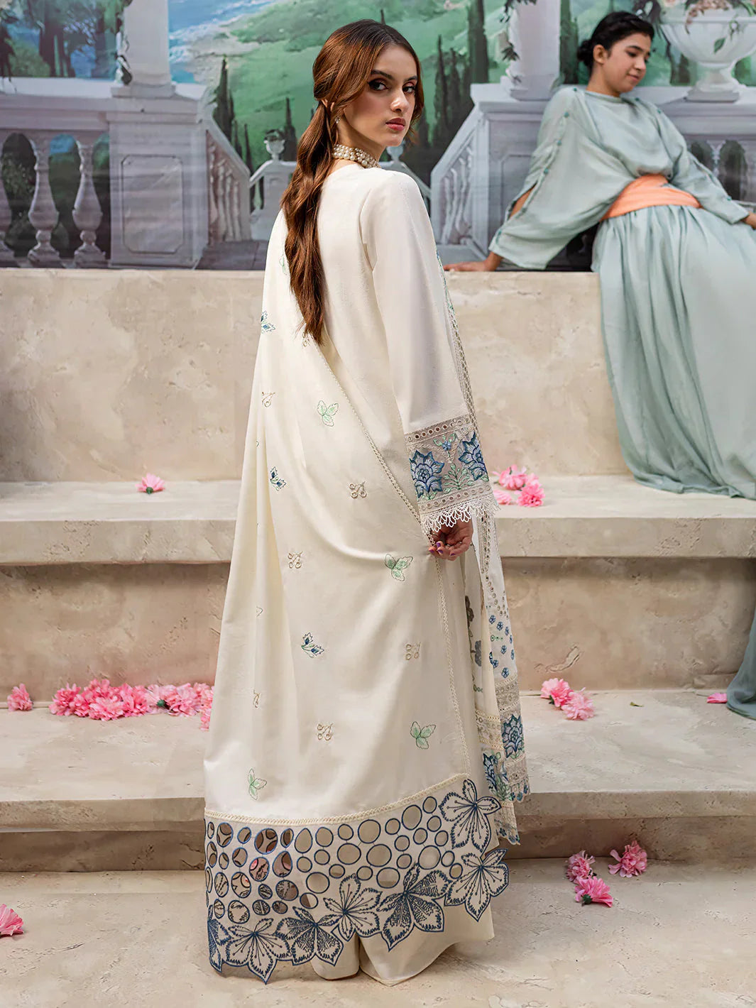 MAHNUR - 3PC DHANAK EMBROIDERED SHIRT WITH DHANAK LASER EMBROIDERED DUPATTA AND TROUSER - HZG2388