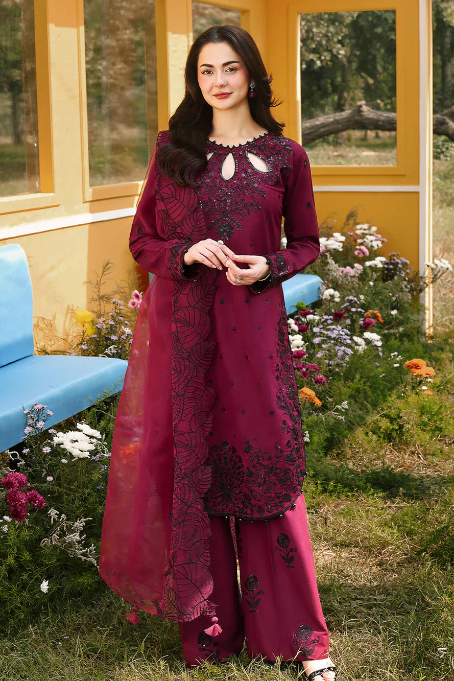 ALLYS - 3PC LAWN SEQUIN EMBROIDERED SHIRT WITH KHADDI NET EMBROIDERED DUPATTA AND TROUSER - HZG2837
