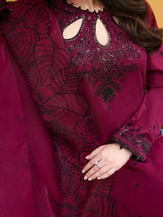 ALLYS - 3PC LAWN SEQUIN EMBROIDERED SHIRT WITH KHADDI NET EMBROIDERED DUPATTA AND TROUSER - HZG2837