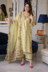 ANEELAS - 3PC LAWN EMBROIDERED SHIRT WITH COTTON NET EMBROIDERED DUPATTA AND TROUSER - HZG3095