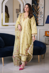 ANEELAS - 3PC LAWN EMBROIDERED SHIRT WITH COTTON NET EMBROIDERED DUPATTA AND TROUSER - HZG3095
