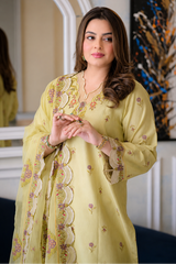 ANEELAS - 3PC LAWN EMBROIDERED SHIRT WITH COTTON NET EMBROIDERED DUPATTA AND TROUSER - HZG3095