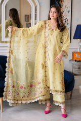 ANEELAS - 3PC LAWN EMBROIDERED SHIRT WITH COTTON NET EMBROIDERED DUPATTA AND TROUSER - HZG3095
