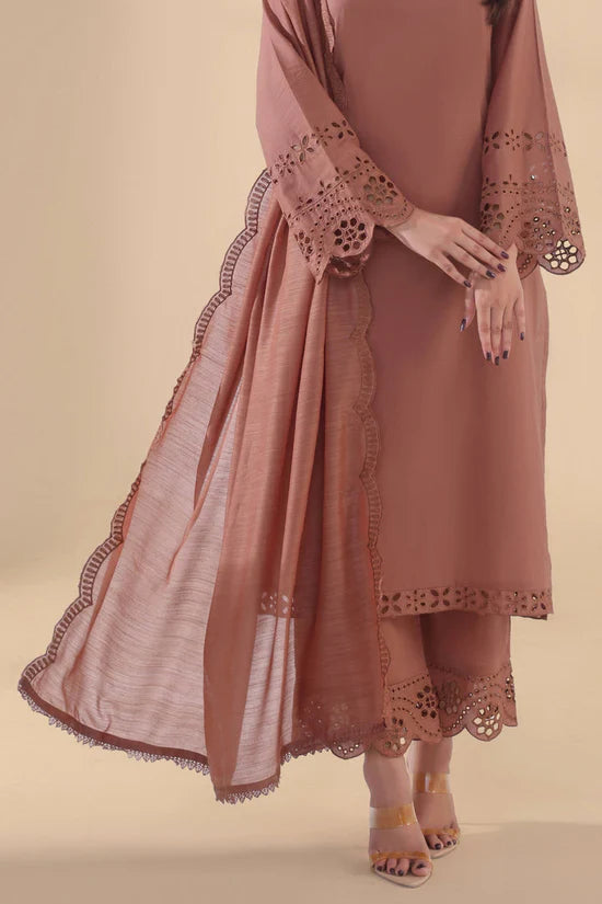 SAPPHIRE - 3PC DHANAK EMBROIDERED SHIRT WITH KHADI NET EMBROIDERED DUPATTA AND TROUSER - HZU2439