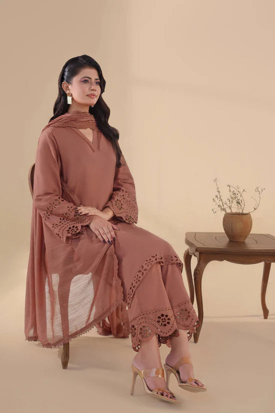 SAPPHIRE - 3PC DHANAK EMBROIDERED SHIRT WITH KHADI NET EMBROIDERED DUPATTA AND TROUSER - HZU2439