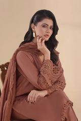 SAPPHIRE - 3PC DHANAK EMBROIDERED SHIRT WITH KHADI NET EMBROIDERED DUPATTA AND TROUSER - HZU2439