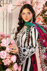 MARIA B - 3PC LAWN EMBROIDERED PRINTED SHIRT WITH CHIFFON PRINTED DUPATTA AND TROUSER - HZG2674