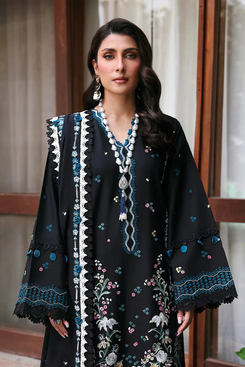 REPUBLIC WOMEN'S WEAR - 3PC DHANAK EMBROIDERED SHIRT WITH DHANAK EMBROIDERED SHAWL AND EMBROIDERED TROUSER - HZG2313