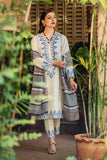 ZIVA - 3PC KHADDAR EMBROIDERED SHIRT WITH TWILL PRINTED SHAWL AND TROUSER - HZG1961