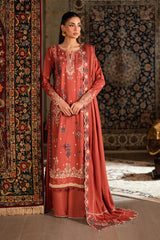 FLORENT - 3PC DHANAK EMBROIDERED SHIRT WITH DHANAK EMBROIDERED SHAWL AND TROUSER - HZG3106