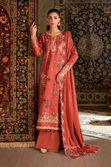 FLORENT - 3PC DHANAK EMBROIDERED SHIRT WITH DHANAK EMBROIDERED SHAWL AND TROUSER - HZG3106