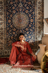 FLORENT - 3PC DHANAK EMBROIDERED SHIRT WITH DHANAK EMBROIDERED SHAWL AND TROUSER - HZG3106