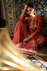 FLORENT - 3PC DHANAK EMBROIDERED SHIRT WITH DHANAK EMBROIDERED SHAWL AND TROUSER - HZG3106