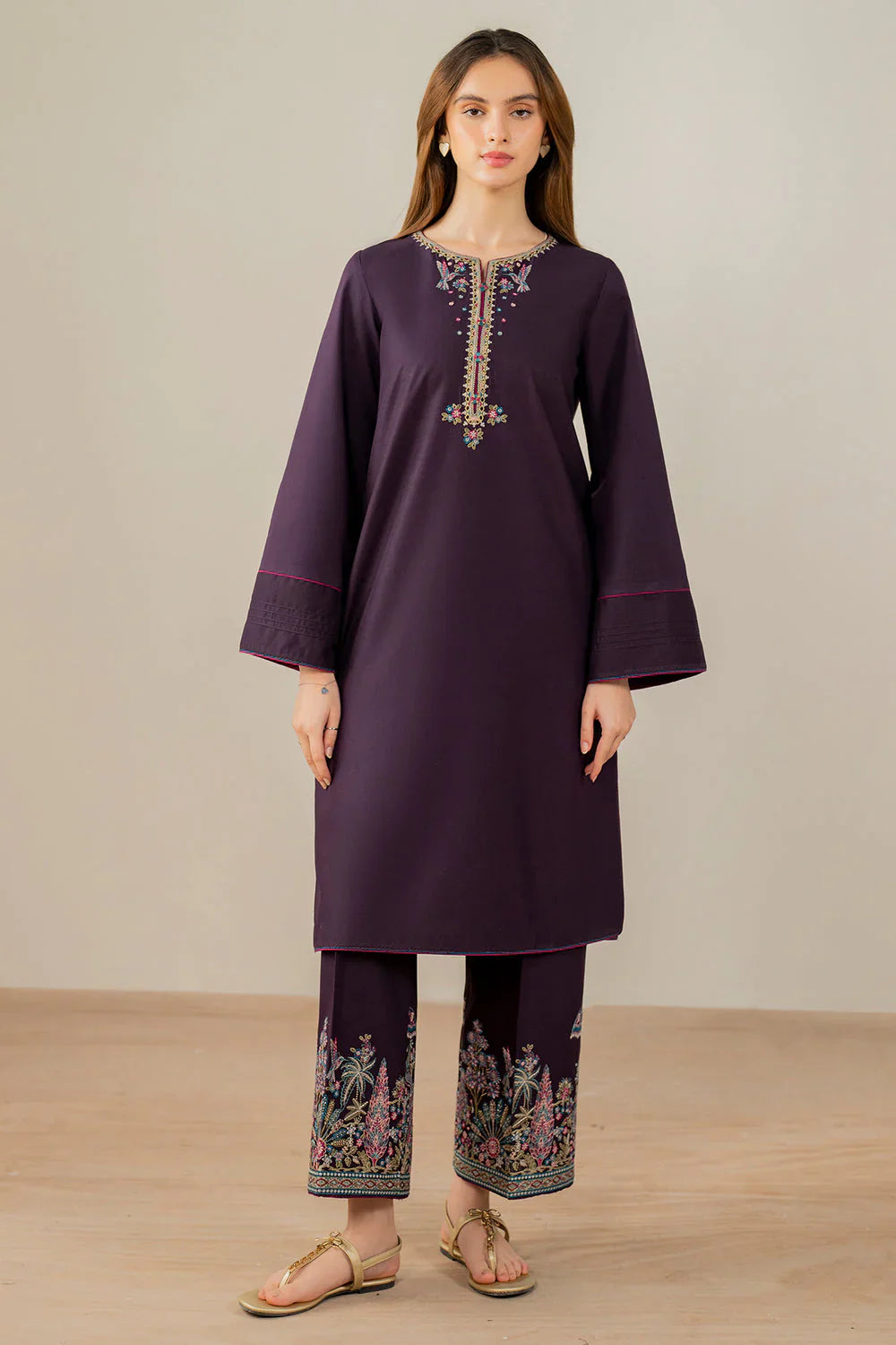 JAZMIN - 2PC DHANAK EMBROIDERED SHIRT AND EMBROIDERED TROUSER - HZG2373