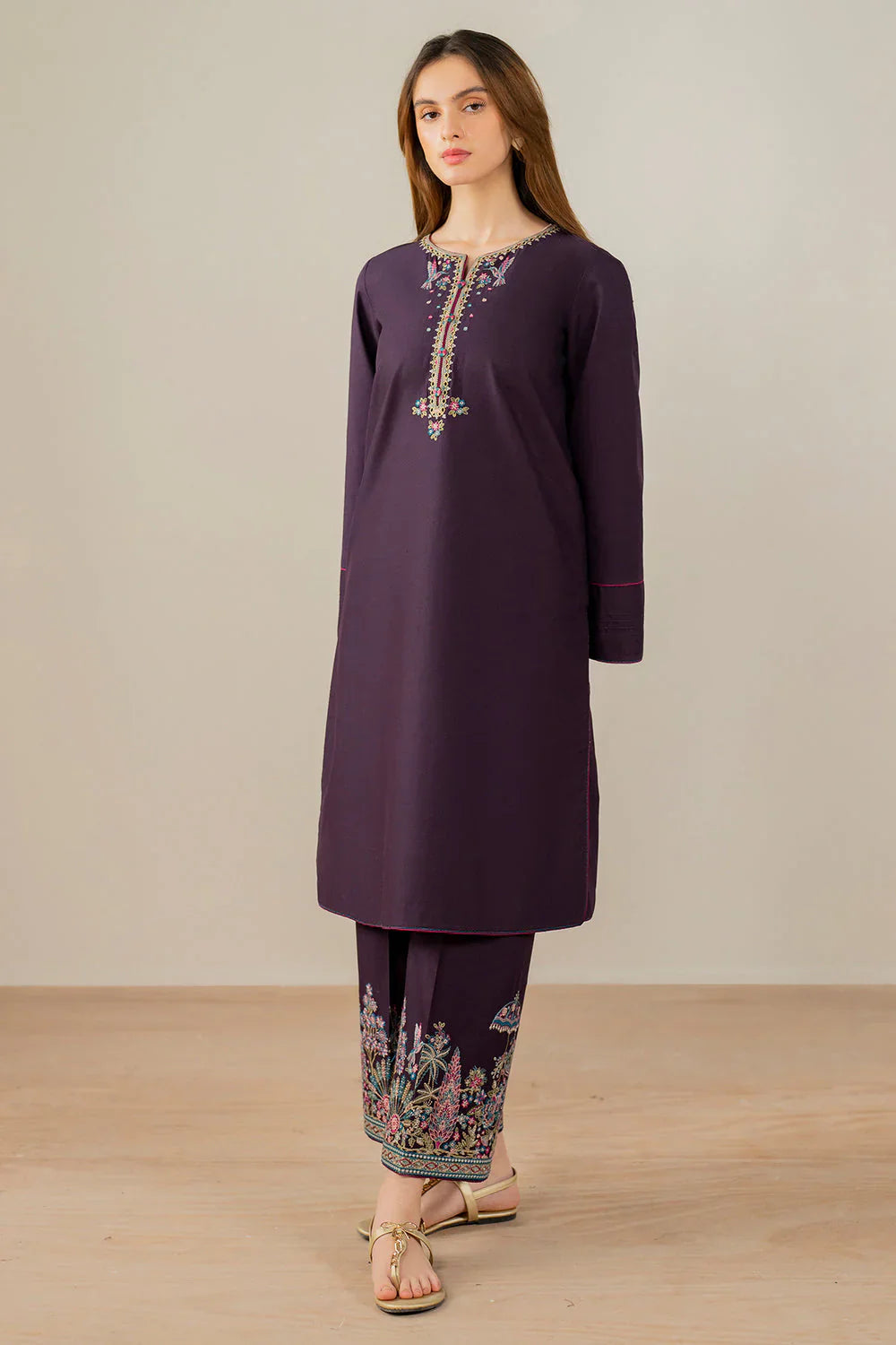 JAZMIN - 2PC DHANAK EMBROIDERED SHIRT AND EMBROIDERED TROUSER - HZG2373