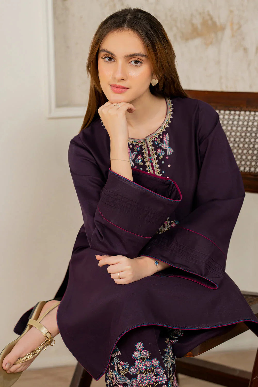 JAZMIN - 2PC DHANAK EMBROIDERED SHIRT AND EMBROIDERED TROUSER - HZG2373