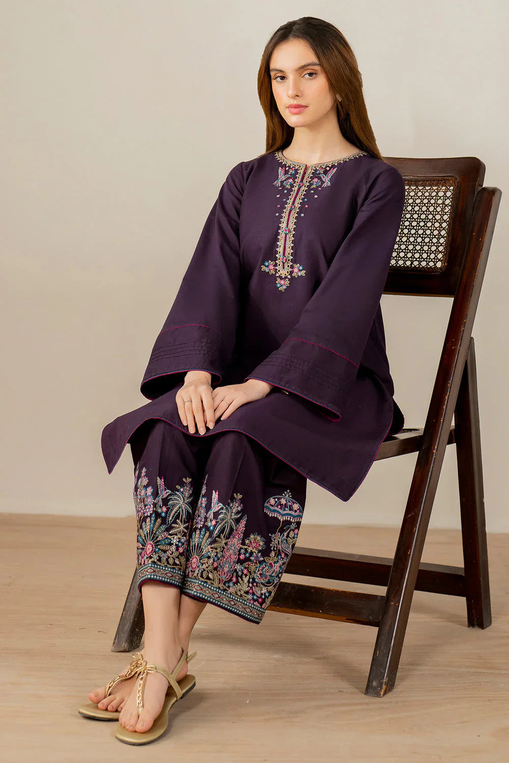 JAZMIN - 2PC DHANAK EMBROIDERED SHIRT AND EMBROIDERED TROUSER - HZG2373