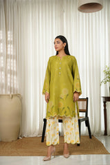 ETHNC - 2PC SILK PRINTED SHIRT WITH SILK PRINTED TROUSER - HZU2502