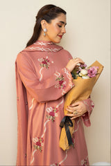 BATIK - 3PC DHANAK EMBROIDERED SHIRT WITH DHANAK EMBROIDERED SHAWL AND TROUSER - HZG2611