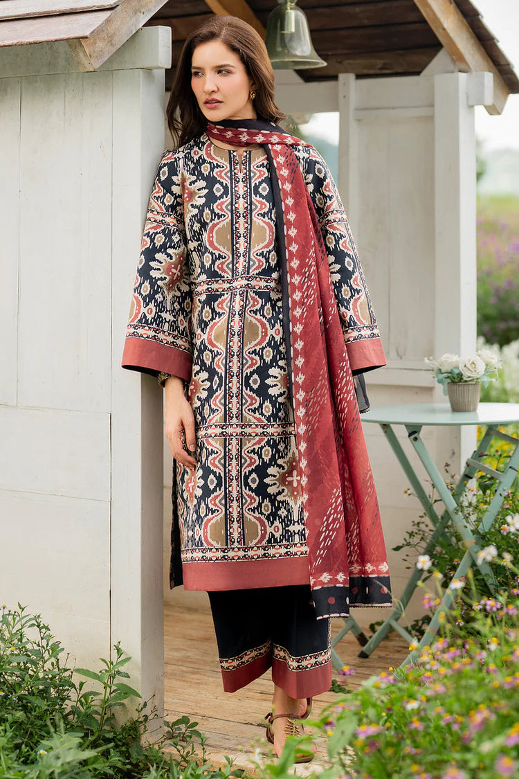 JAZMIN - 3PC KHADDAR PRINTED SHIRT WITH KHADDAR PRINTED DUPATTA AND TROUSER - HZU2510