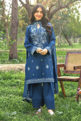 BATIK - 3PC DHANAK EMBROIDERED SHIRT WITH CHIFFON DUPATTA AND TROUSER - HZG2615