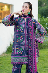 JAZMIN - 3PC KHADDAR PRINTED SHIRT WITH KHADDAR PRINTED DUPATTA AND TROUSER - HZU2512