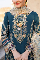 NUREH - 3PC DHANAK EMBROIDERED SHIRT WITH COTTON NET EMBROIDERED DUPATTA AND TROUSER - HZU2441