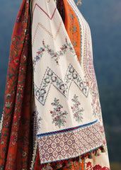 HUSSAIN REHAR - 3PC DHANAK EMBROIDERED SHIRT WITH TWILL PRINTED SHAWL AND TROUSER - HZU2540