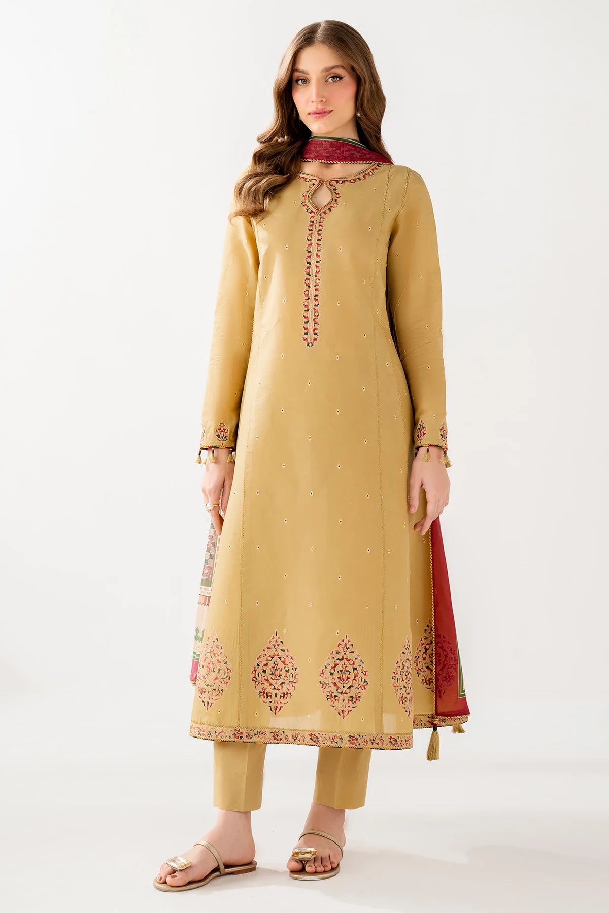 JAZMIN - 3PC LAWN EMBROIDERED SHIRT WITH MANAAR PRINTED DUPATTA AND TROUSER - HZG2742